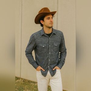 INC Chambray Long Sleeve Shirt Western Stitch Vibes Men’s Size S Urban Cowboy